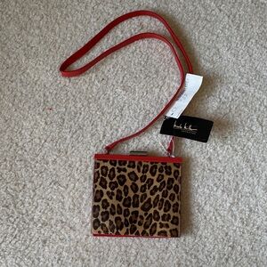 New Nicole Miller leopard print cowhide cross body bag